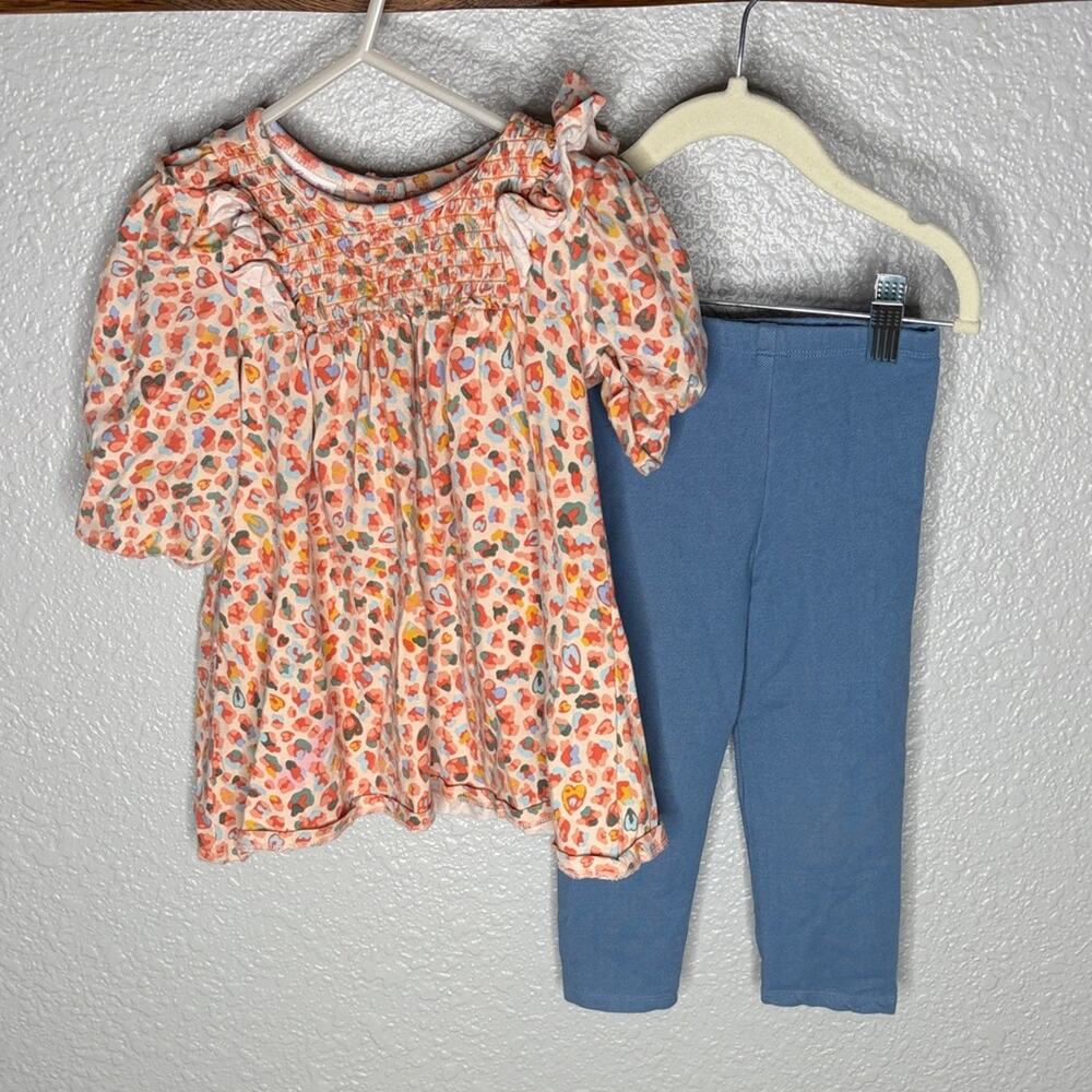 Bonnie Jean Colorful Patterned Top and Blue Leggings Set 3T